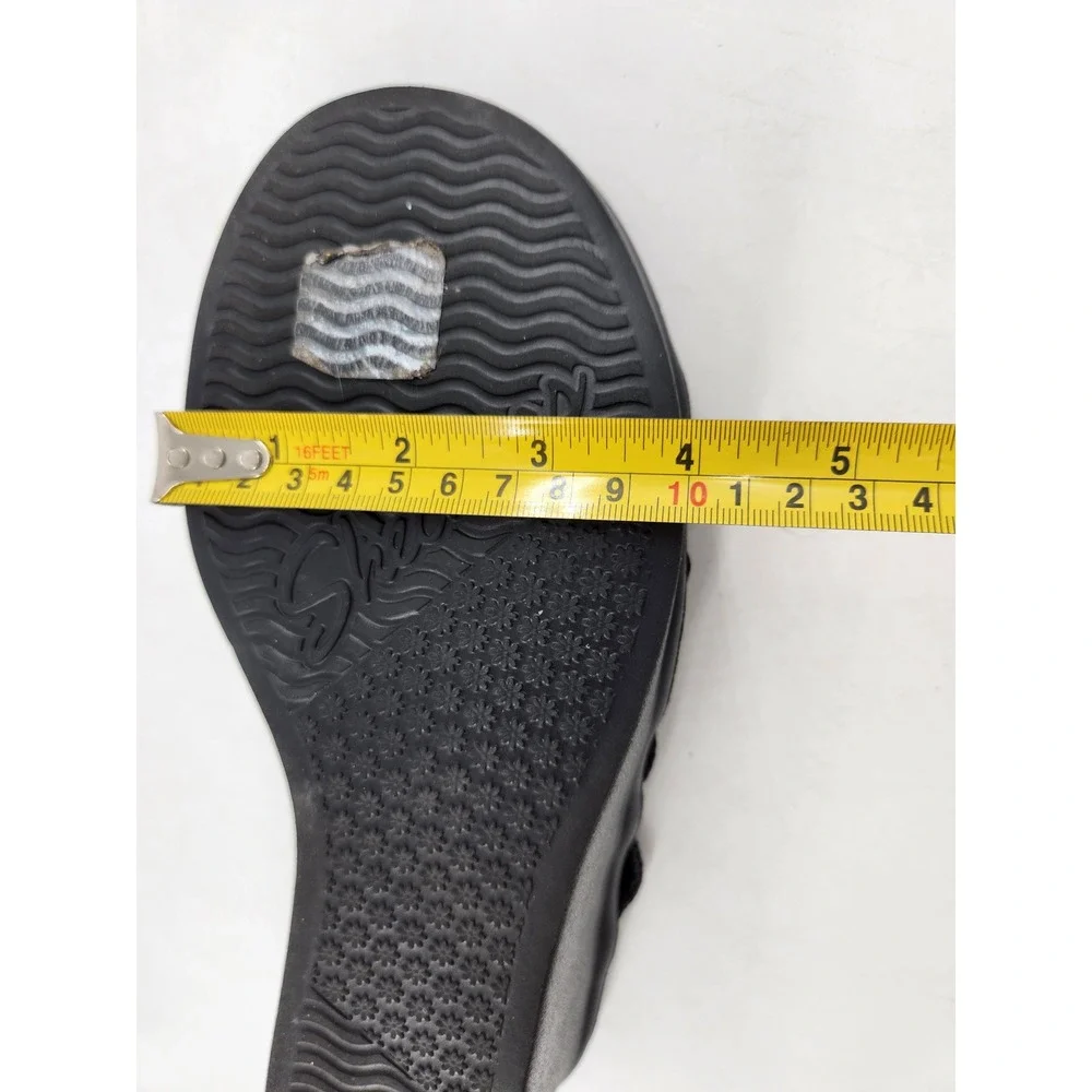 Skechers Cali Rumble On Classy Way Wedge Sandals Womens 7 Black Strappy Shimmer